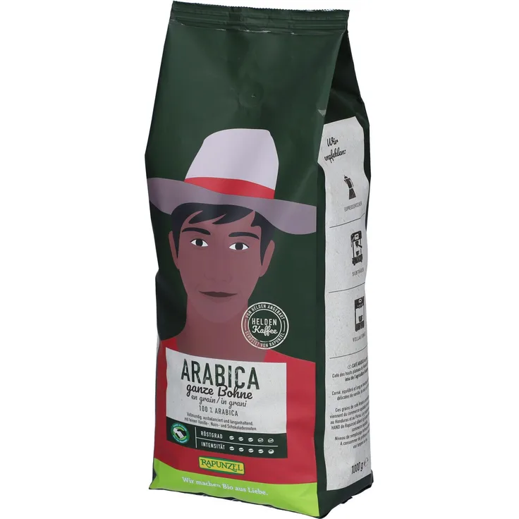 Rapunzel Heldenkaffee Arabica, ganze Bohne Bio, vollmundig und langanhaltend, 1 kg