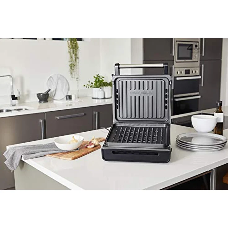 George Foreman Kontaktgrill Smokeless 87% weniger Rauch, abnehmbare & spülmaschinengeeignete Grillplatten, 200°C Grilltemperatur, Edelstahlgehäuse Tischgrill, Panini Maker, Sandwich Maker 28000-56 – Bild 4