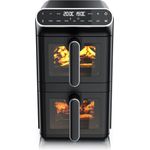 Arendo Heißluftfritteuse Dual 11L, XXL Doppelkammer Airfryer mit 2640 W, 2in1 Umluft Backofen, 6 Funktionsprogramme, Sichtfenster, BPA-frei, GS-geprüft