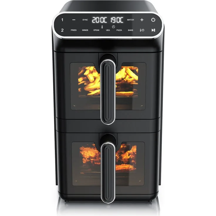 Arendo Heißluftfritteuse Dual 11L, XXL Doppelkammer Airfryer mit 2640 W, 2in1 Umluft Backofen, 6 Funktionsprogramme, Sichtfenster, BPA-frei, GS-geprüft