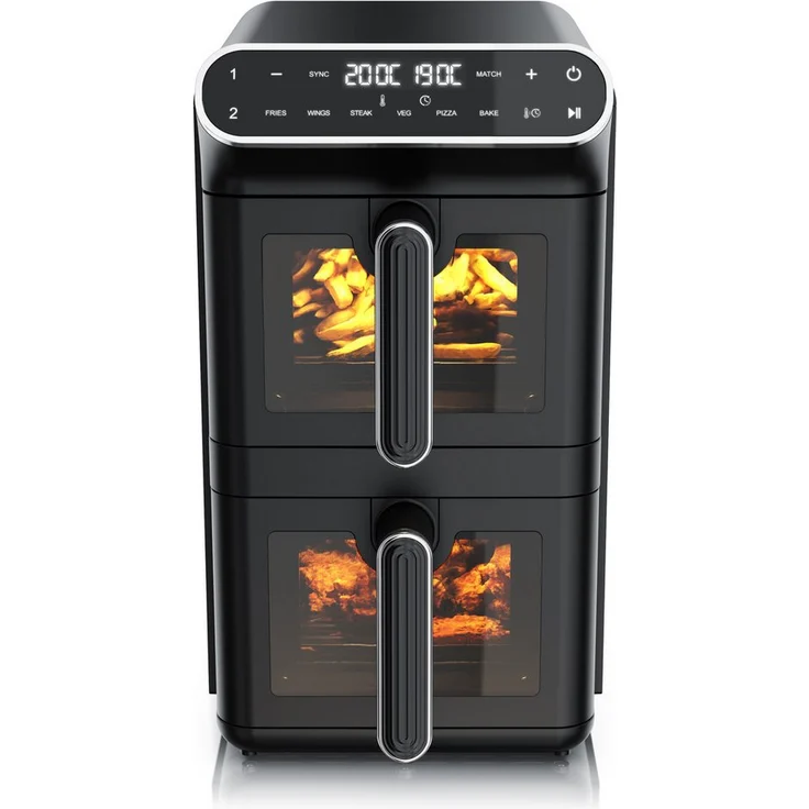 Arendo Heißluftfritteuse Dual 11L, XXL Doppelkammer Airfryer mit 2640 W, 2in1 Umluft Backofen, 6 Funktionsprogramme, Sichtfenster, BPA-frei, GS-geprüft