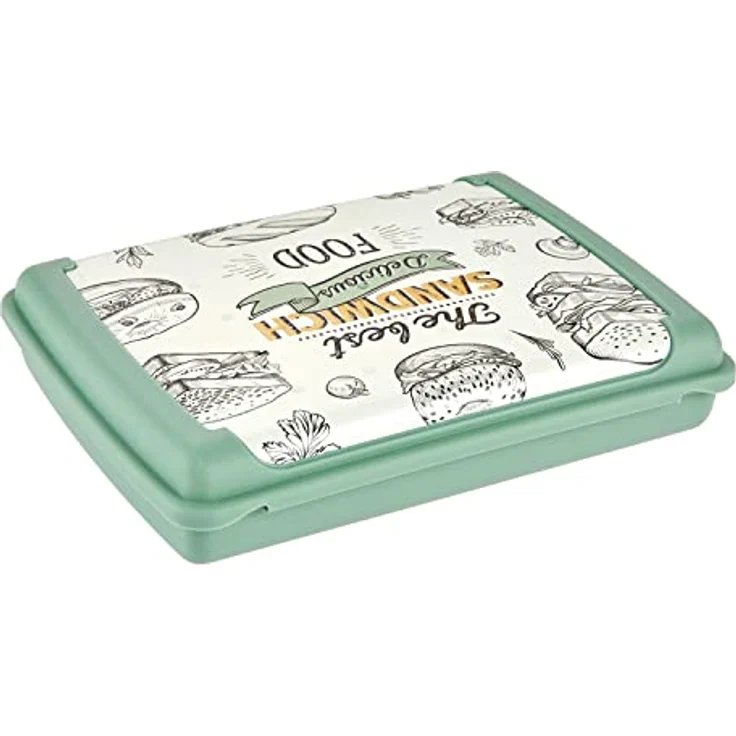 keeeper Handliche Box für Essen, Brotdose / Lunchbox, 17 x 13 x 3,5 cm, Design Sandwich, Carla Mini, Nordic Green – Bild 2