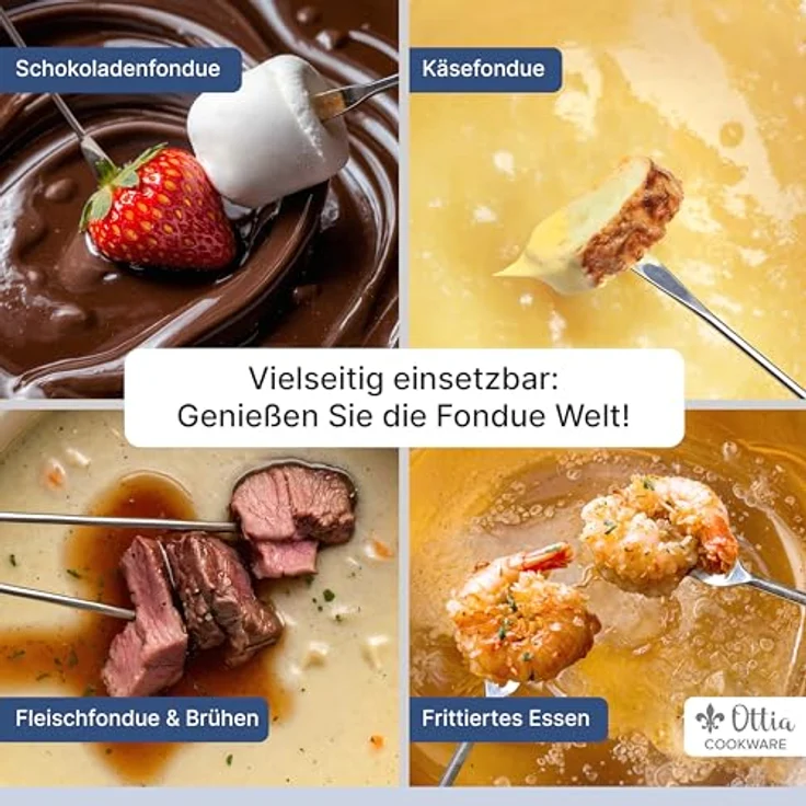 Ottia Fondue Set für 2-6 Personen, Gusseisen & Emaille, induktionsgeeignet, mit Brenner, 6 Gabeln & Rezeptbuch, ideal für Käse-, Fleisch- und Schokofondue – Bild 5