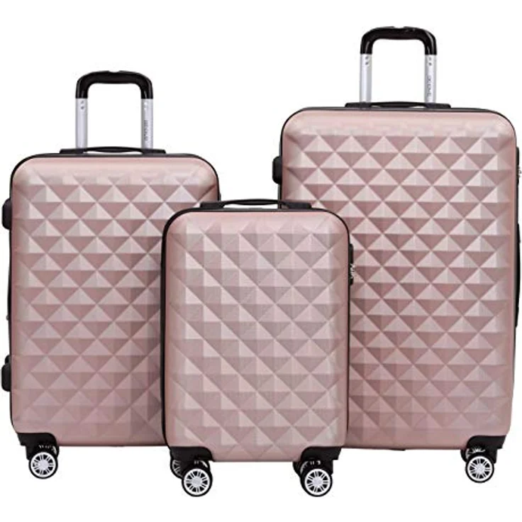 BEIBYE Trolley Koffer Reisekofferset Hartschale mit 4 Zwillingsrollen, M (55x34x22cm), Rosa Gold, integriertes Sicherheits-Zahlenschloss, höhenverstellbarer Teleskopgriff – Bild 1