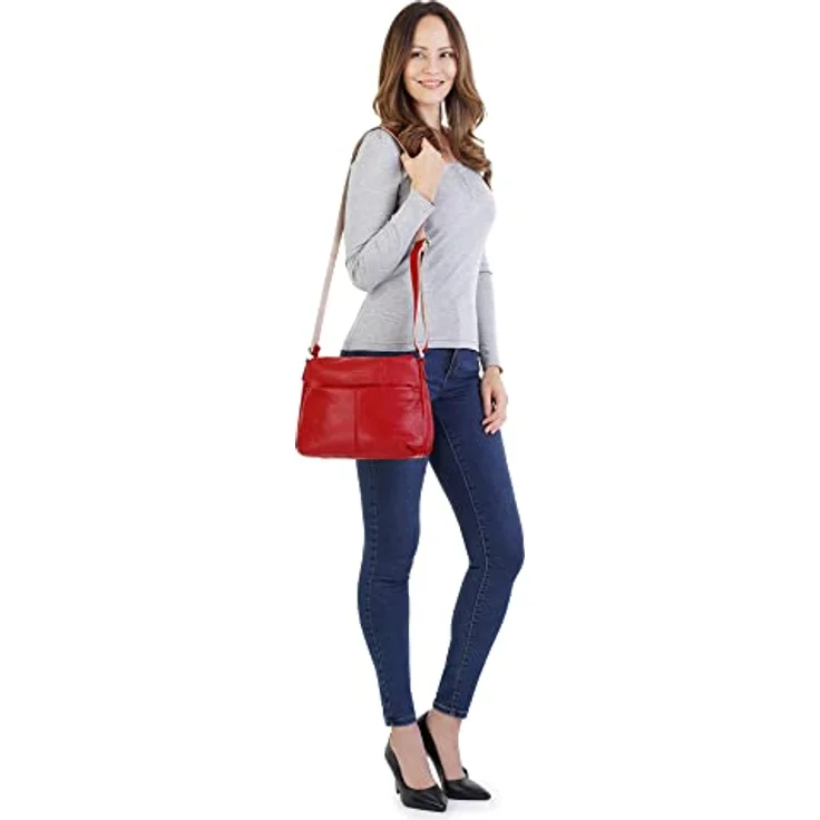 Samantha Look Umhängetasche, echt Leder, Made in Italy, Casual-Optik, 100% Rindleder, 5 Zoll Smartphonefach, braun – Bild 2