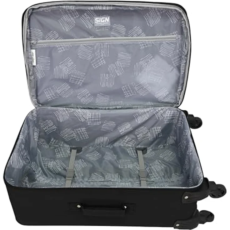 SIGN Stoffkoffer Reisekoffer Trolley (Handgepäck-Mittel-Groß-Set) + 5cm Dehnungsfuge (Schwarz, Großer Koffer (70cm)) - Leicht, stabil, 360° Rollensystem – Bild 5