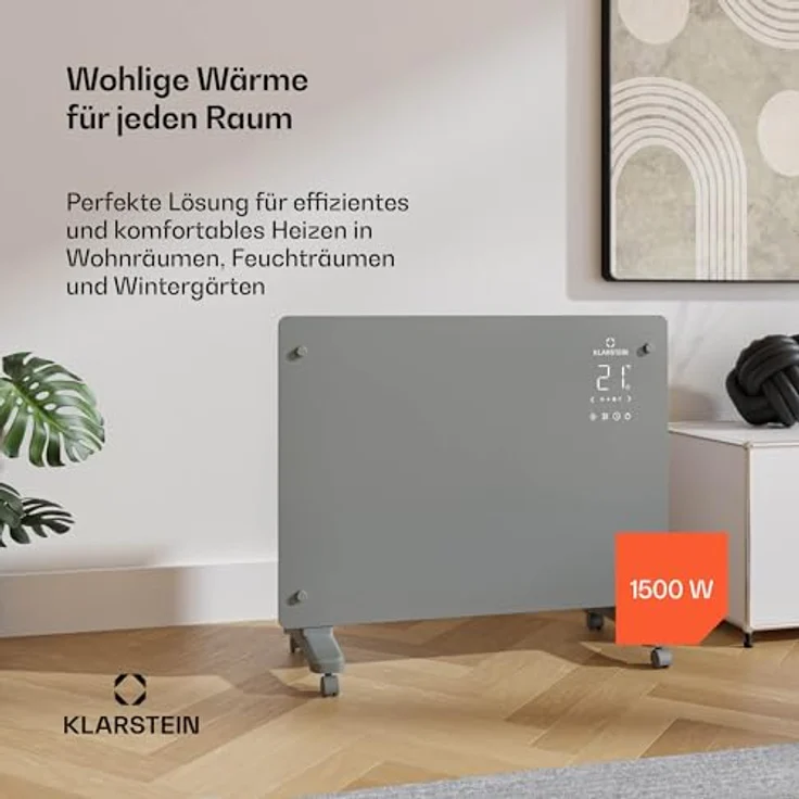 Klarstein Bansin Crystal Smart Konvektorheizung – 1500 W, Wandmontage/Freistehend, Led-Anzeige, App-Steuerung, Energieeffizient, Überhitzungs- und Frostschutz, Kindersicherung, Ideal für Wohnzimmer – Bild 2