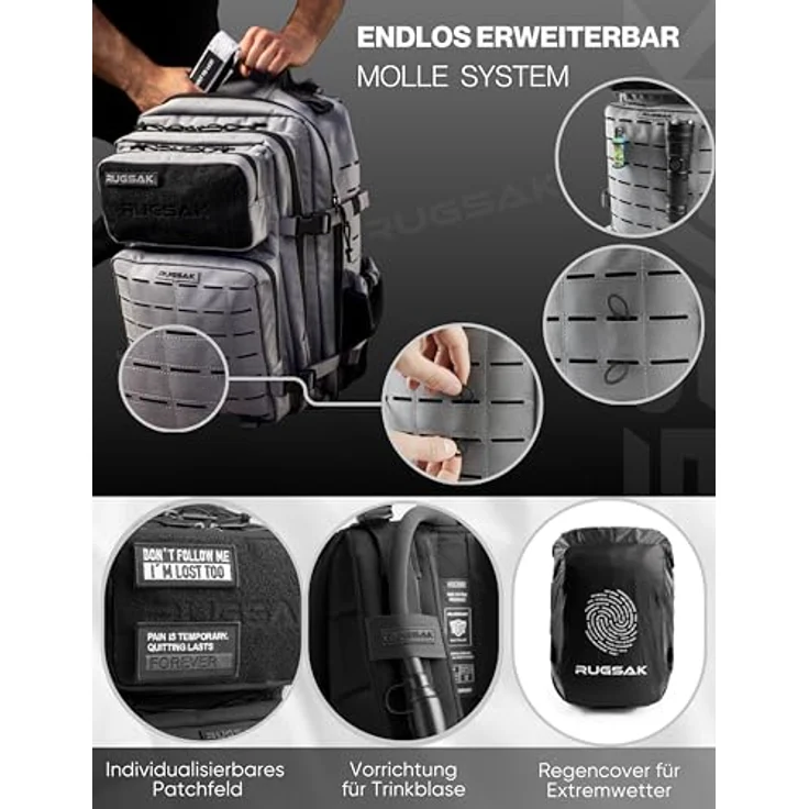 RUGSAK Alpha Go 25L Rucksack Phantom Black – Wasserabweisend, 18-Zoll Laptopfach, Ergonomisch, Alltag, Reise & Outdoor – Bild 9