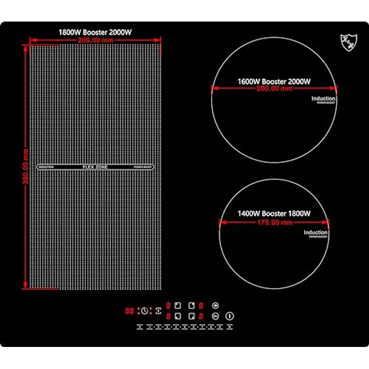 K&H Flex-Induktions-Kochfeld IN-6804HF, 4 Zonen 59cm mit 6800W, Touch-Control – Bild 2