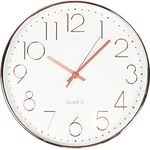 ohs Wanduhr Leise Nicht Tickende Wanduhr Küche Büro Wanduhren für Wohnzimmer Große Wanduhr, Wohnkultur Rund Moderne Dekorative Lesbare Zahlen Quarz, Roségold