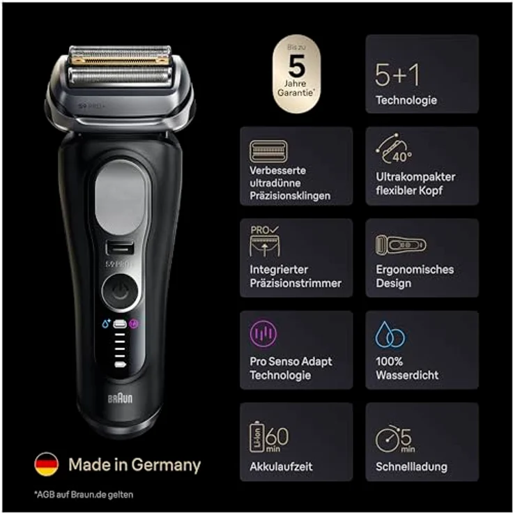 Braun Series 9 PRO+ Rasierapparat, 5 Scherelemente, wasserfest, 60 Minuten Akkulaufzeit, inkl. 6-in-1 SmartCare Center und Reiseetui – Bild 7