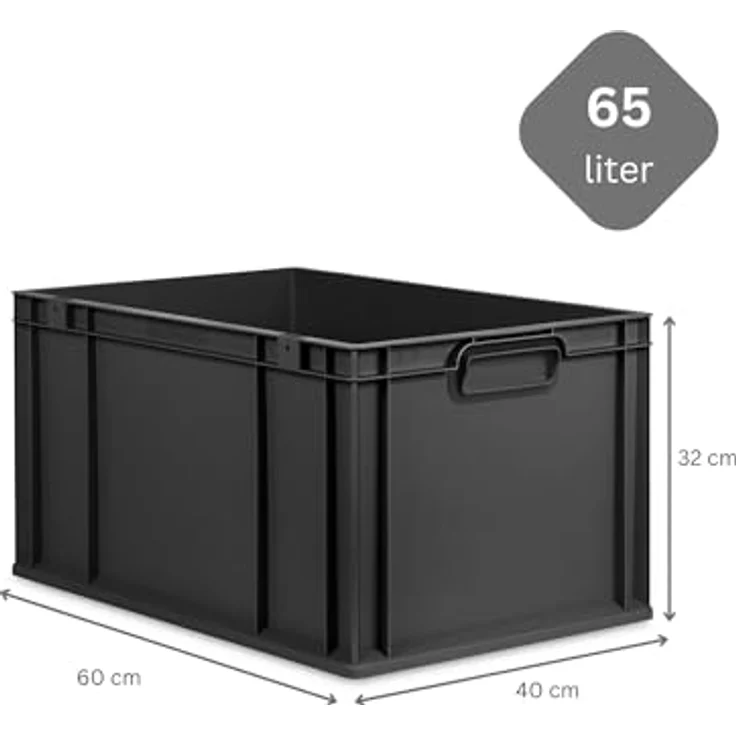 PROREGAL Eurobox NextGen Grip SuperSparSet, 3er Set mit Scharnierdeckel & schwarzen Schiebeschnappverschlüssen, 65L, HxBxT 32x40x60cm, Schwarz, transportabel, robust, umweltfreundlich – Bild 3