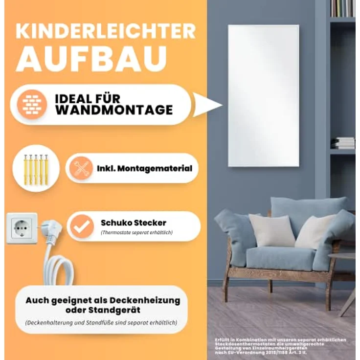BR Bringer Infrarotheizung 1000 Watt - Energiesparend - Smart-Thermostat mit WIFI - Modernes Design, weiß – Bild 3