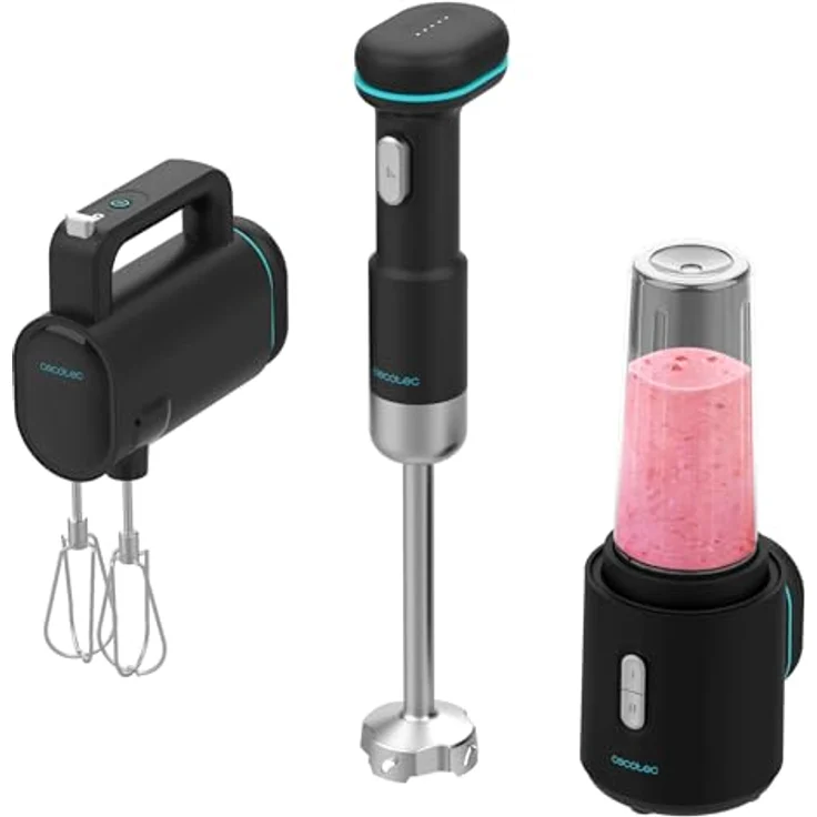 Cecotec Tragbarer Handmixer BlendGo, 180W, wiederaufladbarer Akku mit 30 Minuten Laufzeit, 6500 – 13000 U/min, Temperaturregelung 60-96 °C, komplettes Zubehör, inkl. Schneebesen und Tragbecher – Bild 1