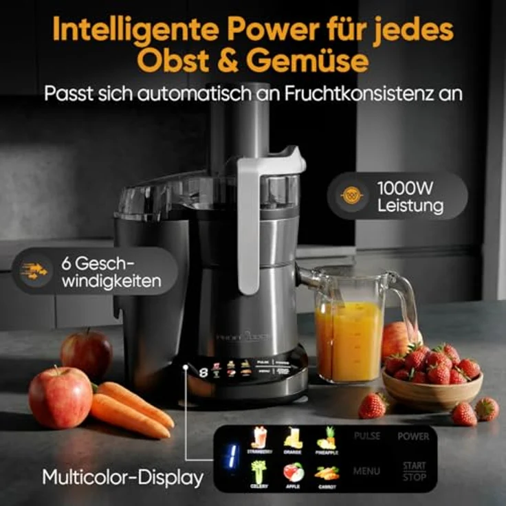 ProfiCook PC-AE 1326, Entsafter mit 1000W Motor, leicht zu reinigen, feines Mikrosieb, Edelstahlgehäuse – Bild 7