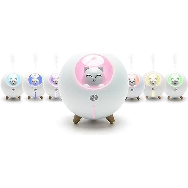 Rio MIA Diffusor für ätherische Öle, Luftbefeuchter und Nachtlicht für Kinder, Katzen-Design, 220 ml Wassertank, USB-betrieben, 7 Farbwechsel-Nachtlicht – Bild 3