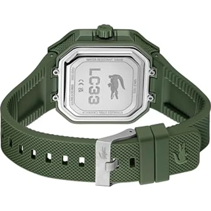 Lacoste LC33 Square, Herrenuhr mit DREI-Zeiger-Quarzwerk, grünes Silikonarmband und 10 ATM wasserdicht – Bild 3