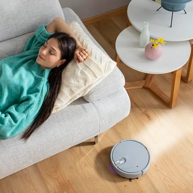 InnovaGoods Multifunktionaler wiederaufladbarer Staubsaugerroboter 5 in 1 Varob, Grau - Kompakt, leise, Desinfektions-UV-Licht, Luftbefeuchter, Aroma-Diffusor – Bild 2