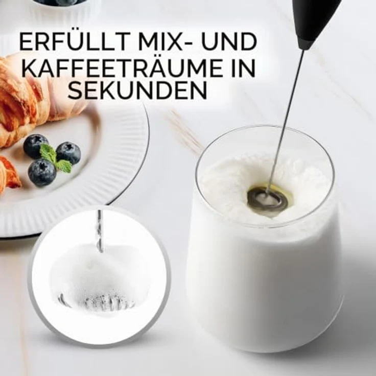 Zulay Kitchen Elektrischer Milchaufschäumer, kompakter Milchschäumer Stab für cremigen Schaum, schwarz, inklusive AA-Batterien – Bild 2