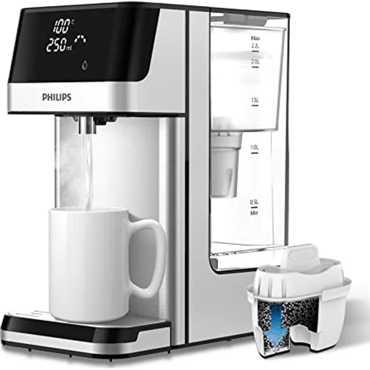 Philips Wasser Station, Spender für gefiltertes heißes Wasser, 2.2 L Fassungsvermögen, 6 Temperaturvoreinstellungen, Touchscreen