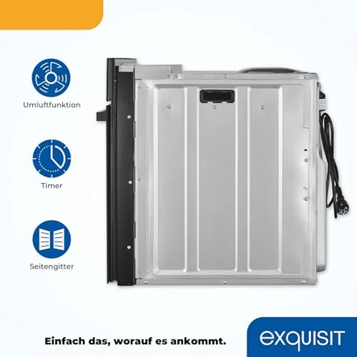 Exquisit Einbaubackofen EBE278-U-020 schwarz | EEK: A | 76 l Garraum | Timer | Seitengitter | 60cm Breite – Bild 3