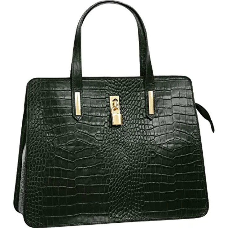 Cluty Kroko-Handtasche, grün, 2-geteiltes Hauptfach mit Reißverschluss, abnehmbarer Schultergurt, goldene Details – Bild 3