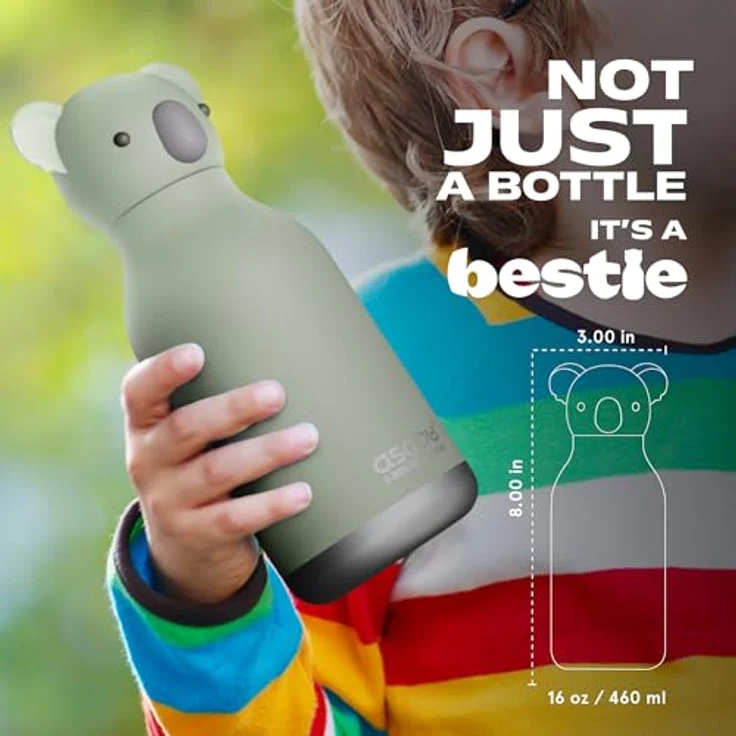 ASOBU Bestie Kindertrinkflasche mit Strohhalm, isolierte Edelstahlflasche 420ml, Koalakopf, auslaufsicher & BPA-frei – Bild 5
