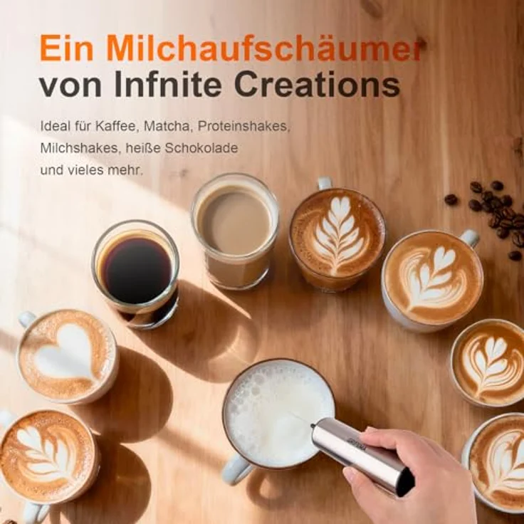 GRIFEMA Milchaufschäumer Elektrisch Aufladbar, Hand Milchmixer mit Edelstahlquirl, USB-C-Ladung, Ergonomischer Griff, Tragbar – Bild 4