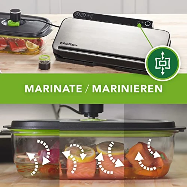 Nital FoodSaver VS3190X Mehrzweck-Vakuumiersystem, Vakuumierer, inkl. 1 Vakuumrolle, 4 Vakuumbeuteln, 4 Vakuum-Verschlussbeutel, edelstahl, schwarz – Bild 5