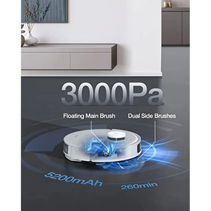 Ecovacs Deebot T10 PLUS Saugroboter mit Wischfunktion und Absaugstation, 260 min Akkubetrieb, 3000 Pa Saugleistung, weiß – Bild 5