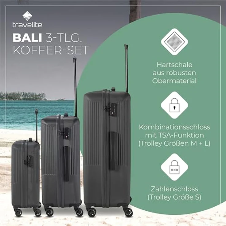 Travelite Bali 4w L/M/S Anthrazit Koffer-Set 3-teilig – Bild 2