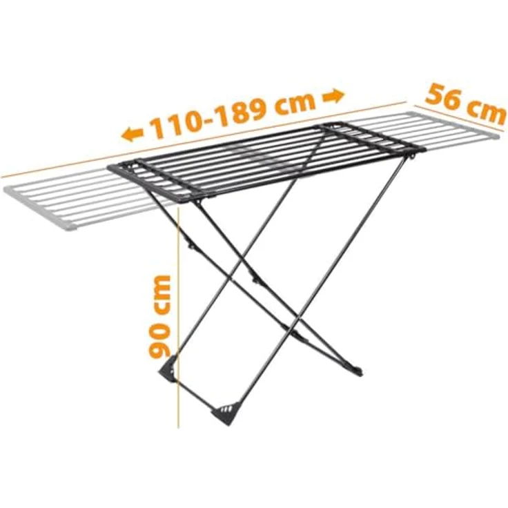 Vilde Wäscheständer Standtrockner | Ausziehbar Schwarz XXL 110-189 cm | Metall Drying Rack – Bild 5