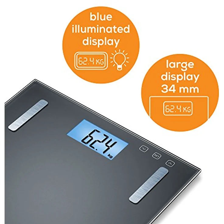 Beurer BF 180 Diagnosewaage, Körperfettwaage mit BMI, Berechnung und großer LCD, Anzeige, schwarz – Bild 4