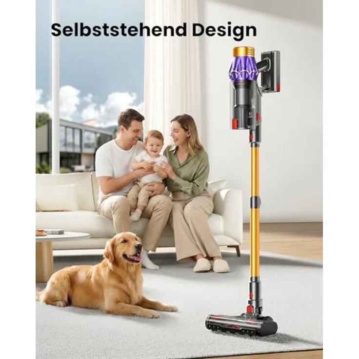 AIBIRTH Y9 Akku Staubsauger, 55KPa Saugkraft, 70 Min Laufzeit, selbststehend, Anti-Tangle-Bürste, 8-Schicht-Filtration, LED Display, goldfarben – Bild 4