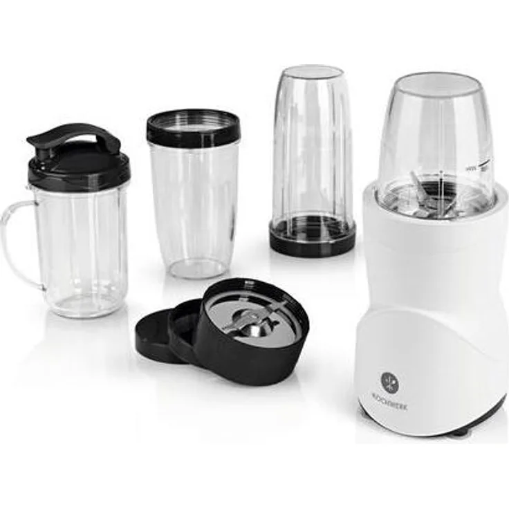 KOCHWERK Smoothie Maker 12-tlg | To-Go Deckel & 4 Mixbehälter | Weiß | Für Obst, Gemüse & Nüsse | Mit Ice-Crush Funktion