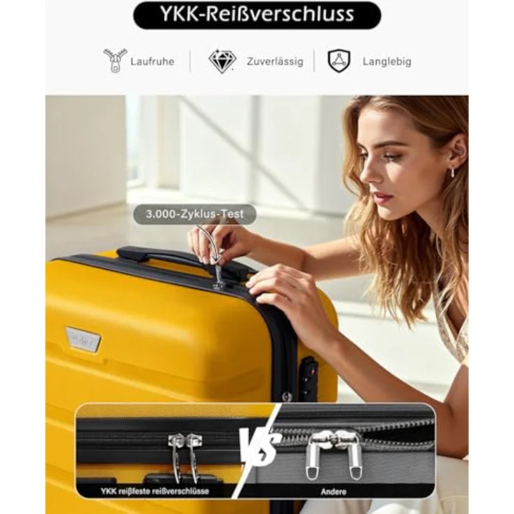 COOLIFE Hartschalen-Koffer Trolley Set, 2-tlg. Zitronengelb, Handgepäck mit TSA-Schloss, 360° Rollen, Größen L und XL – Bild 4