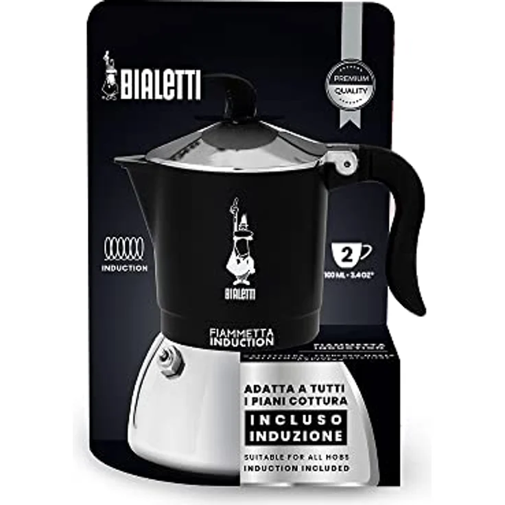 Bialetti Fiammetta Ind. 2cups, Espressokocher aus Aluminium und Edelstahl, Induktionstauglich, Schwarz – Bild 4