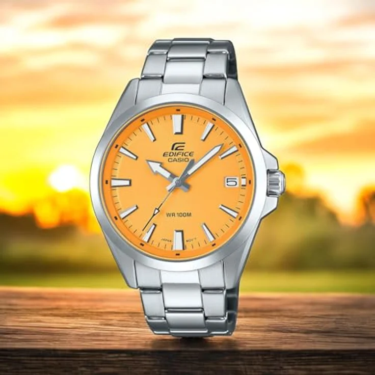 Casio Edifice Herrenuhr Stahl/Gelb EFV-100D-9AVUEF, Edelstahl silber, gelbes Zifferblatt – Bild 3