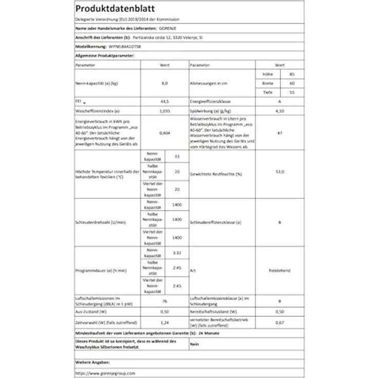 Gorenje WPNEI84A1DTSB Waschmaschine mit Dampffunktion, 8 kg, 1400 U/min, 15 Programme, Totaler AquaStop, Wave Active Trommel, ExtraHygiene, PowerWash, Schwarz – Bild 9