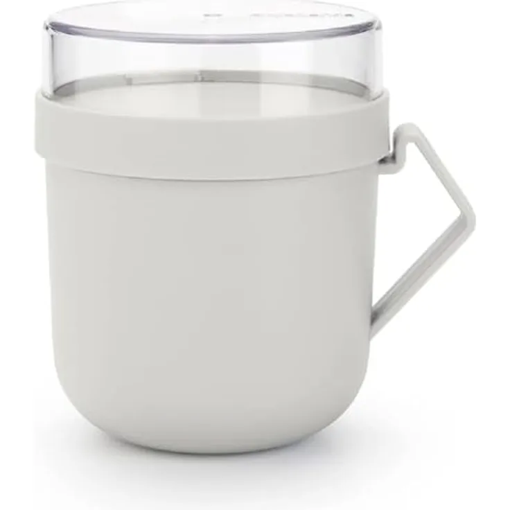 Brabantia - Make & Take Suppenbecher 0.6L - mit Aufschraubbarem Topping-Behälter (180 ml) & Griff - Auslaufsicher - Große Öffnung - Gefriergeeignet - Spülmaschinen- & Mikrowellenfest - Light Grey