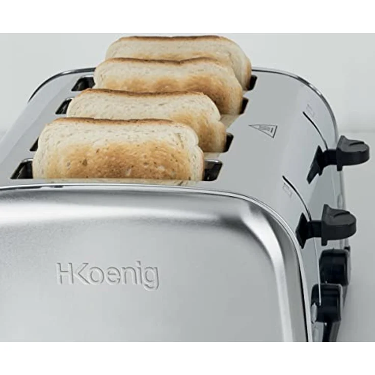 H.Koenig Toaster 4 Scheiben TOAS14 Vintage Edelstahl 7 Bräunungsstufen Aufwärmen Einfache Reinigung 1500 W Silver [Energieklasse A+] – Bild 5