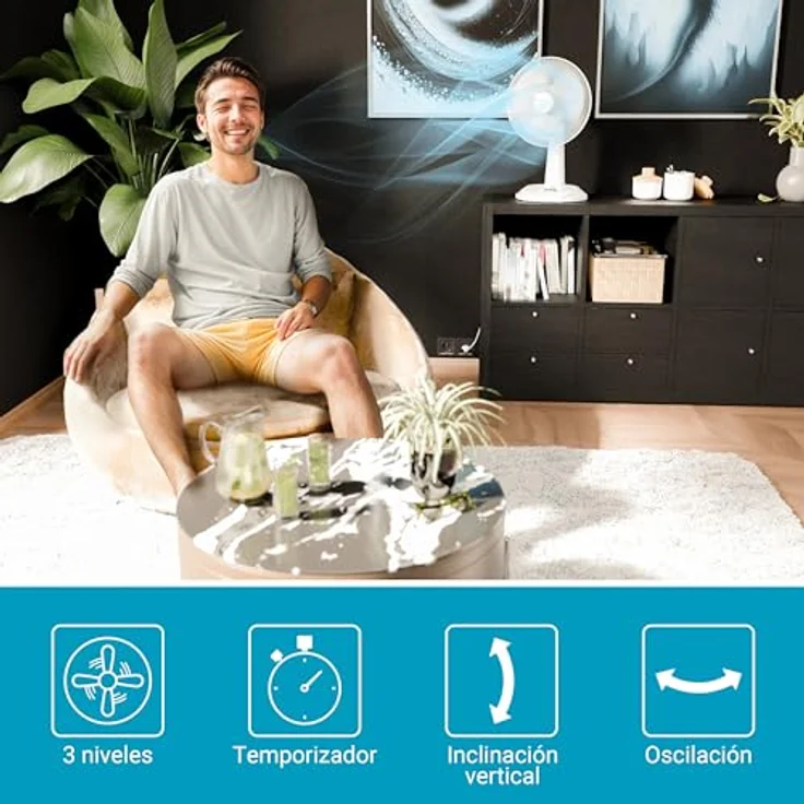 Suntec CoolBreeze 3000 TV Tischventilator, 30 cm, 40 Watt | Tisch Ventilator 3 Stufen, Tragbar | Windmaschine Weiss | Fan für Schreibtisch, Schlafzimmer, Büro, Bürotisch, Wohnung | von SUNTEC – Bild 2