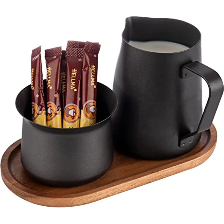APS 634 Milch- und Zucker-Set, 5-tlg. Set, Akazienholz, Edelstahl PTFE beschichtet, schwarz – Bild 4