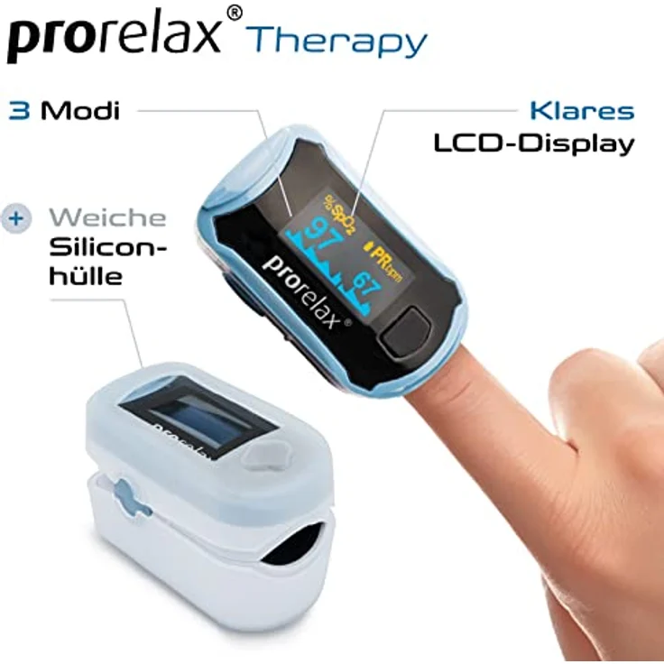 prorelax Pulsoximeter | Zur Selbstkontrolle von Herz-Frequenz, Puls-Frequenz und arterieller Sauerstoffsättigung | Einfache Messung am Finger | LED-Display mit großen Ziffern – Bild 4