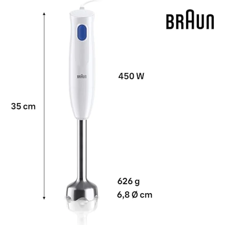 Braun Stabmixer MQ10.001M MultiQuick 1 - Extra Leichter Pürierstab mit Edelstahl-Mixfuß und EasyTwist System, inkl. 600 ml Mix- & Messbecher, 450 Watt, Weiß – Bild 3