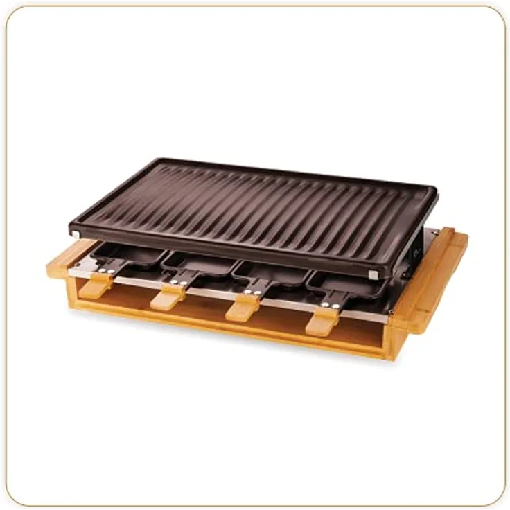 LITTLE BALANCE 8501 Premium Bambus 8, Raclette Grill 8 Personen, Antihaftbeschichtung, 1200 W, echter Bambus