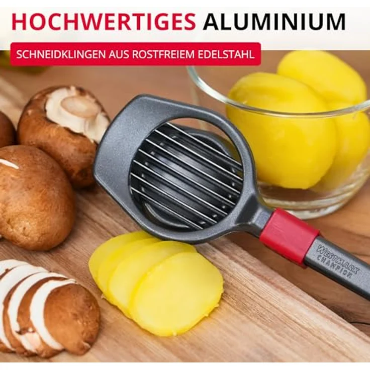 WESTMARK Gemüseschneider Champion Black Edition, ergonomischer Vielzweckschneider mit extra-scharfen Edelstahl-Drähten für gleichmäßige Scheiben, anthrazit – Bild 5
