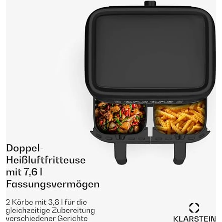 Klarstein Heißluftfritteuse VitaFry Duo, Doppel Heißluftfritteuse 7,6 L 2850W – Bild 2