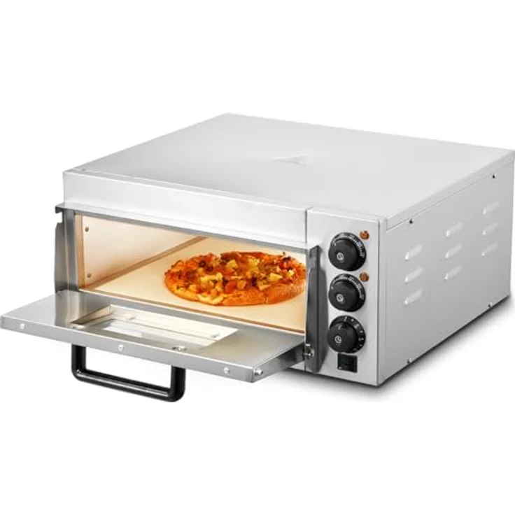 VEVOR kommerzieller Pizzaofen Einzeldeckschicht 356 mm, elektrischer Pizzaofen aus Edelstahl mit drei Drehknöpfen, Mehrzweck-Pizzamaker Indoor, Silber – Bild 1