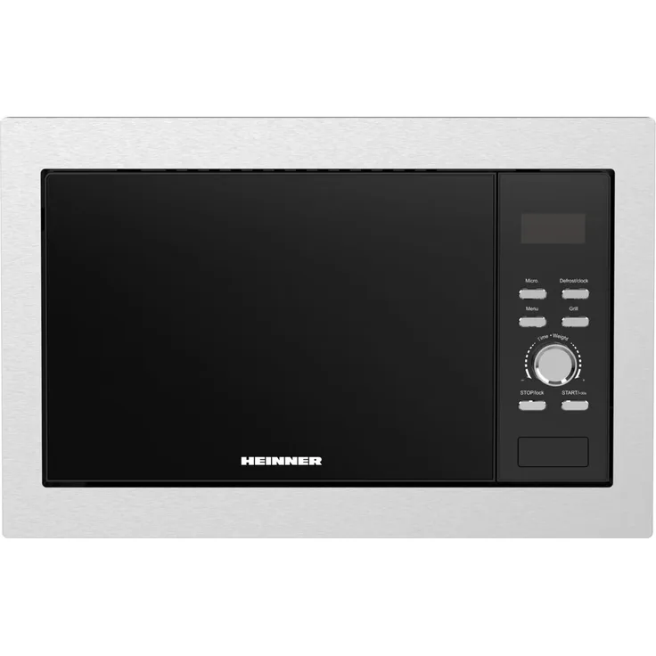 Heinner HMW-BI2360SS Einbau-Mikrowelle, 23L, 800W, Grill, LED-Display, Edelstahl-Silber/Schwarz